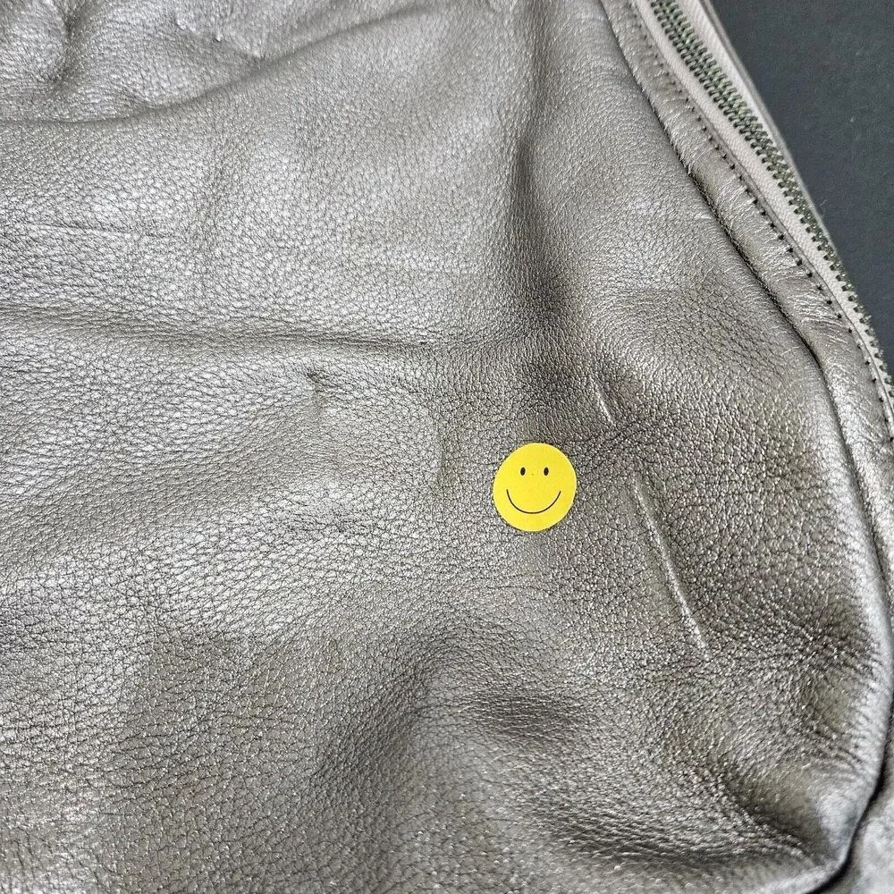 Tory Burch Metallic Gray Pebbled Leather Hobo Shoulder Bag Messenger Everyday